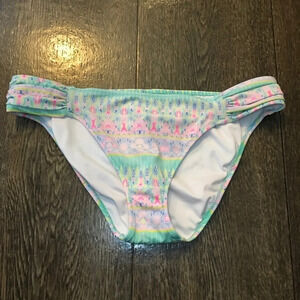 Victoria’s Secret Pink/Blue Floral Pull On Bikini Bottoms Women’s Size Medium